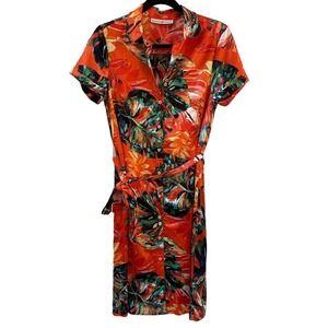Signature Collection Button Down Collared Dress Leaf Print
